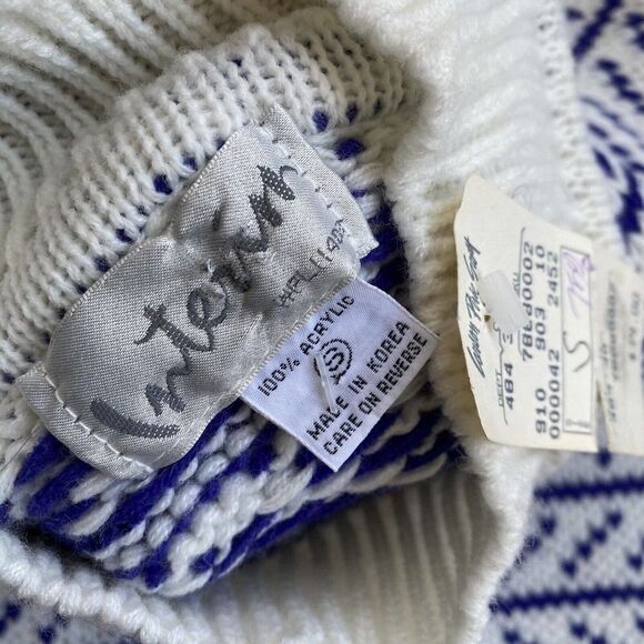 Vintage INTERIN Tunic Sweater Fair Isle Deadstock Purple White Size S - Picture 7 of 9